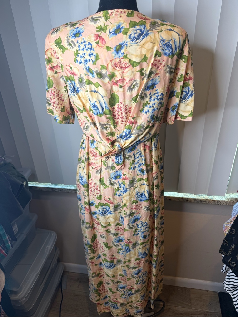 Vintage Liz Claiborne Prach Floral Button-Front Midi Dress Tie Back Size 8 - Picture 4 of 7